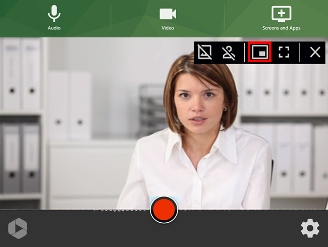 The Panopto Capture screen appears, with the menu bar over the video feed. The feeds icon is highlighted by a red box.
