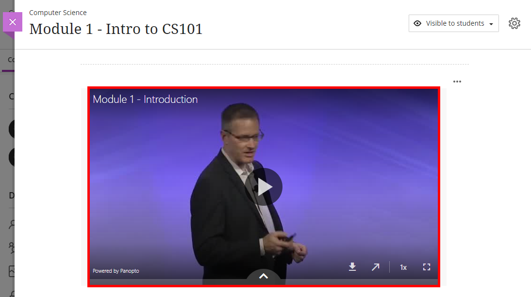 Blackboard Ultra Course content that has a Panopto embedded video within it